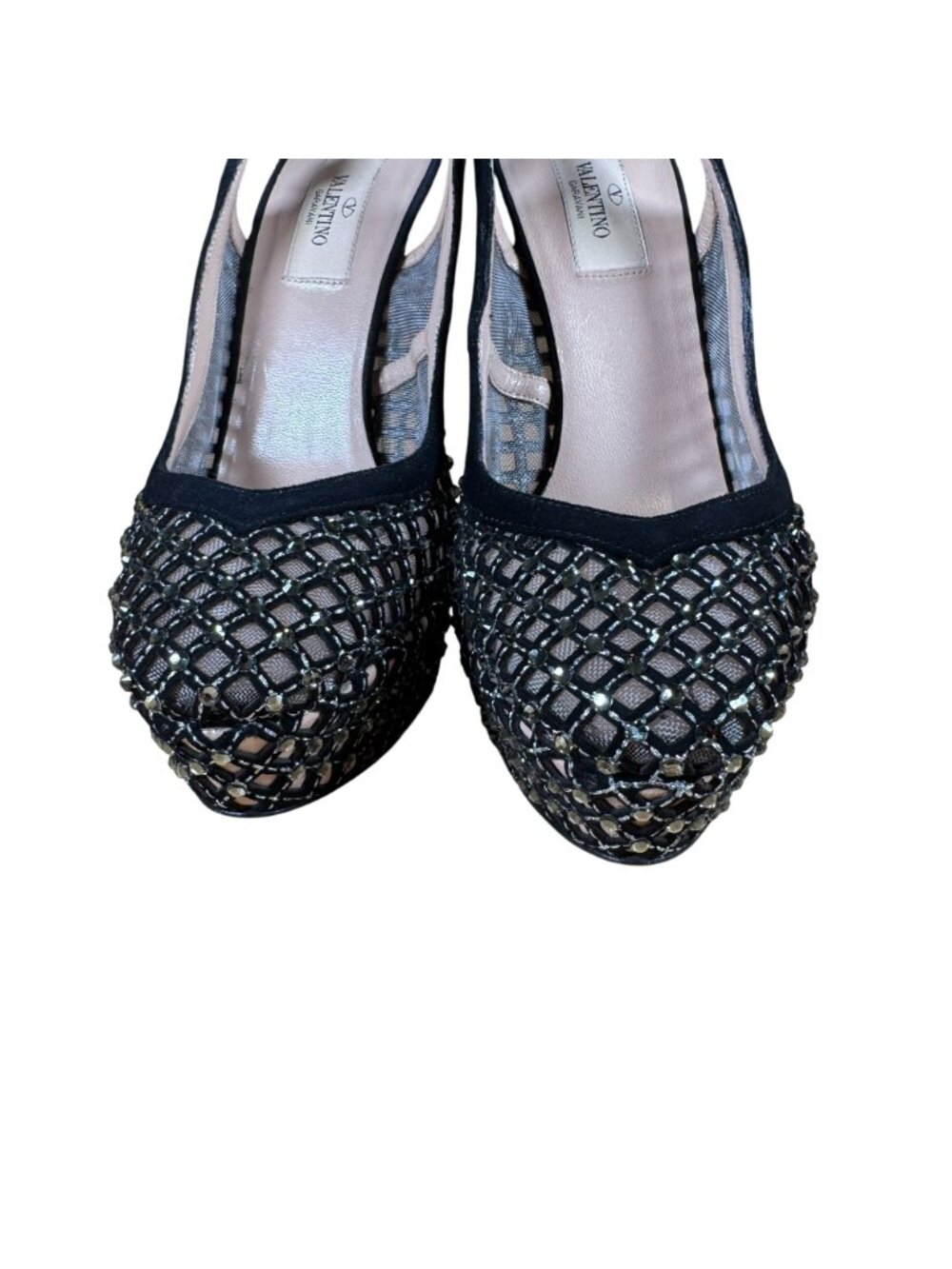 Valentino Garavani Crystal Strass Mesh Platform Slingback Heels Stilettos Size E - Picture 3 of 10